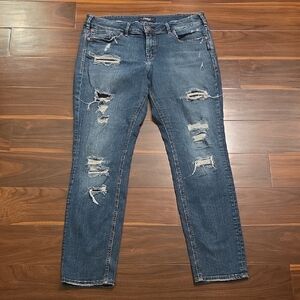 Silver Jeans, Suki Skinny Distressed Blue Women's Jeans, Sz 14/31